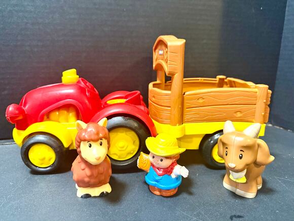 Fisher-Price Little People Tow 'n Pull Tractor boy farmer llama & goat - Picture 1 of 5